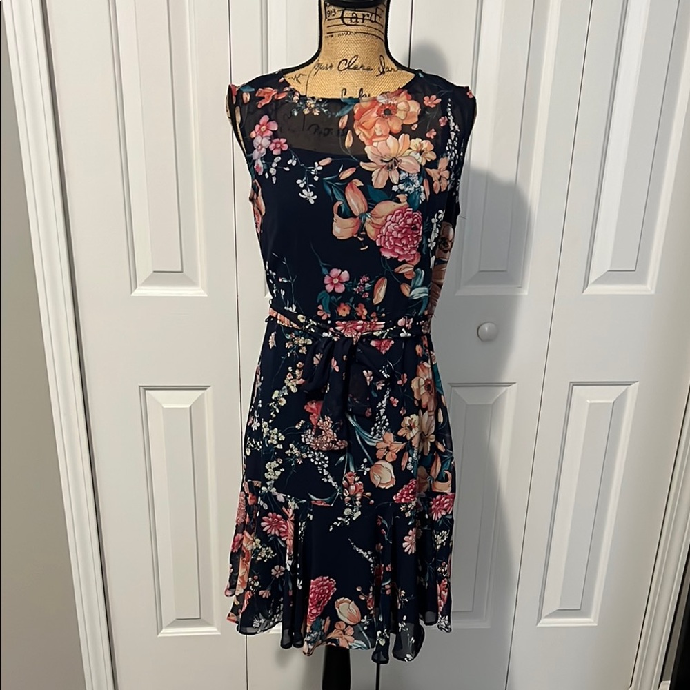 Roz & Ali Navy Floral Fit & Flare Dress - Picture 1 of 12